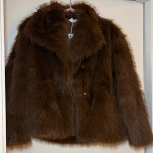 Luxurious Brown Faux Fur Coat